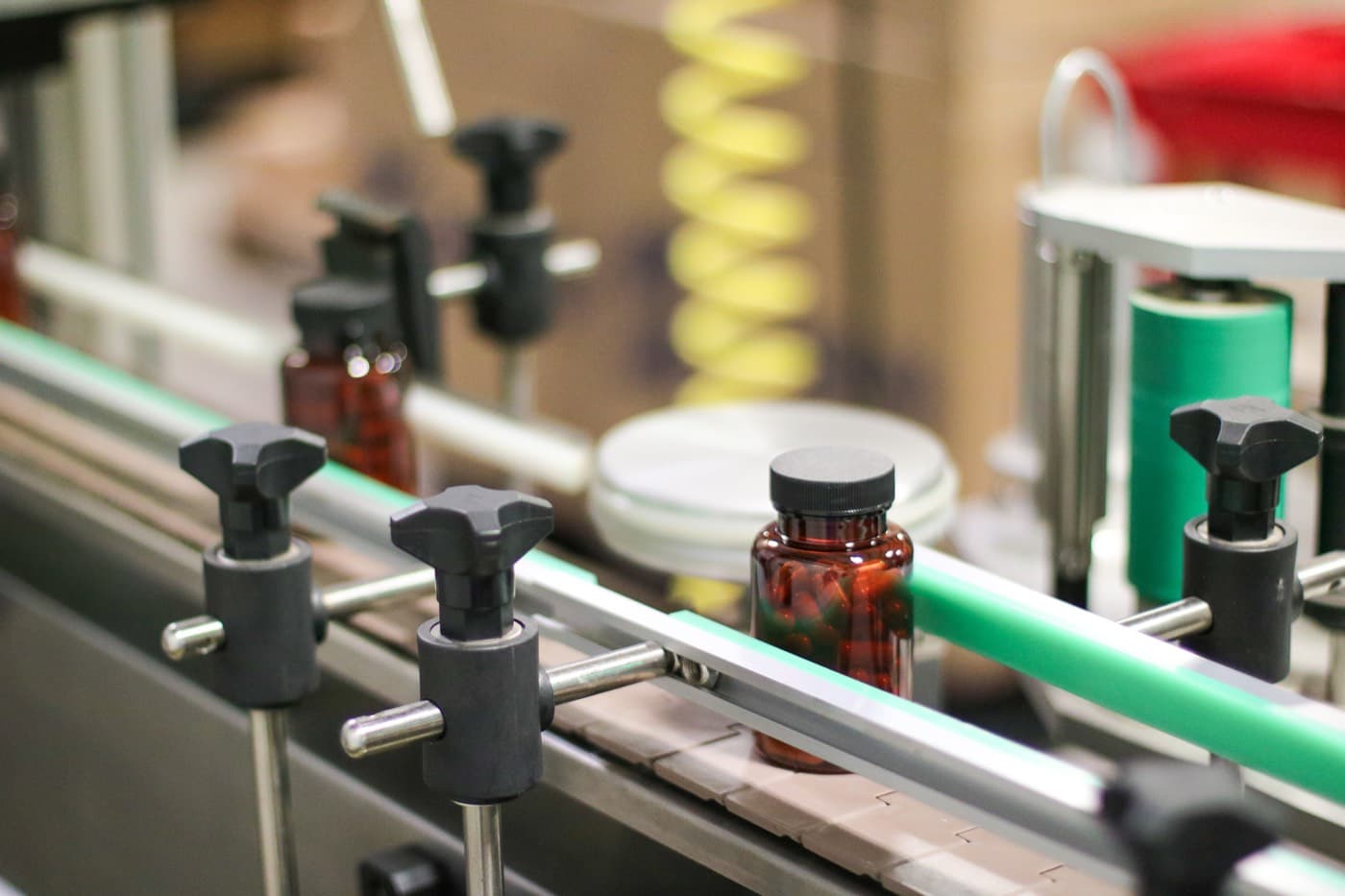 Capsule bottles on the manufacturing line